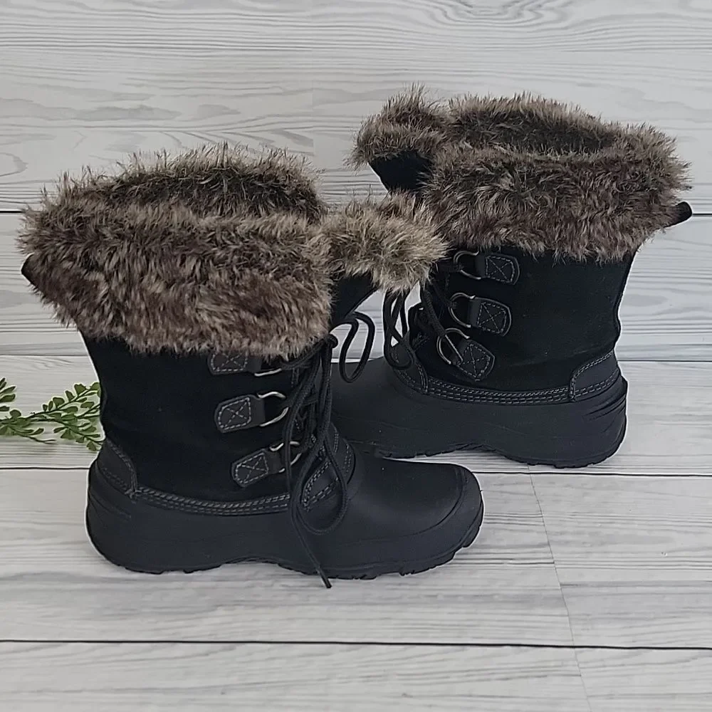 Khombu Winter Boots - Black with Faux Fur Womens Size 6M